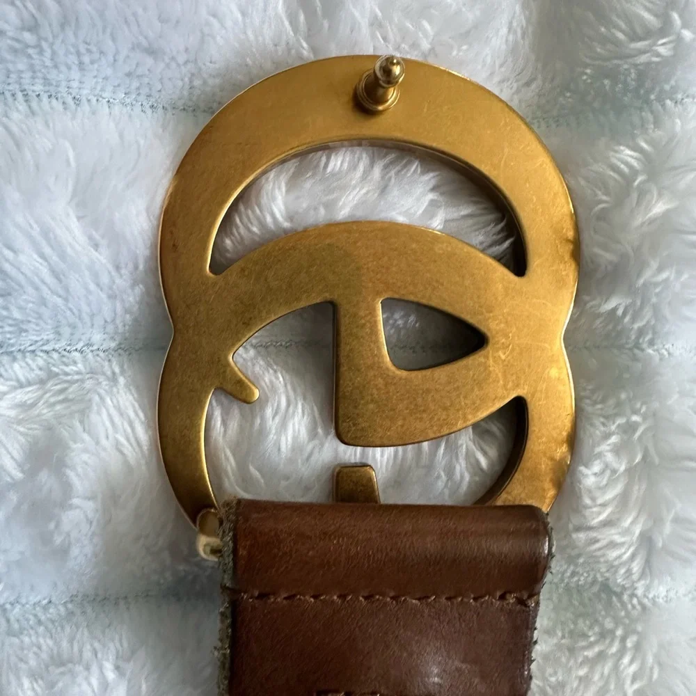 Gucci Brown Leather Belt with Gold Double G Buckle - Picture 5 of 12